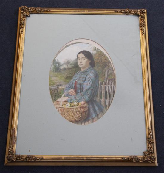 Richard Peter Richards (1840-1877) Young woman holding a basket of apples 38 x 28cm